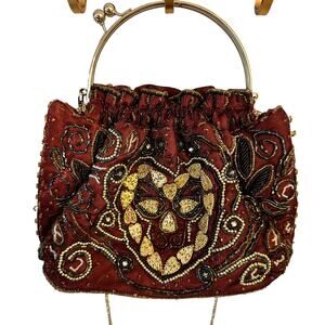 Vintage Red Beaded Purse with Gold Handle Evening Bag Boho Y2K Fairycore